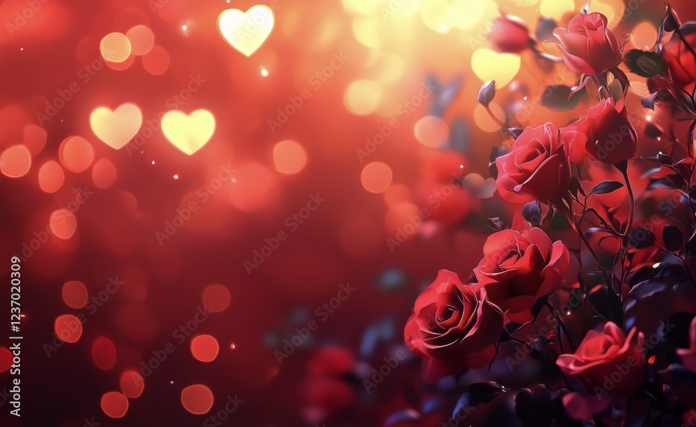 Beautiful red roses with sparkling hearts in a romantic setting for special occasions Beautiful red roses with sparkling hearts in a romantic setting for special occasions