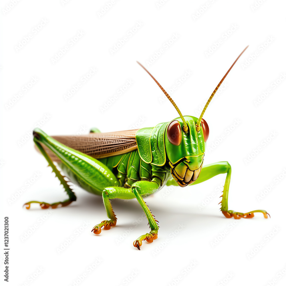 A vibrant green grasshopper with large, expressive eyes, showcasing intricate patterns and textures on its body, demonstrating nature's beauty and diversity in the insect world. A vibrant green grasshopper with large, expressive eyes, showcasing intricate patterns and textures on its body, demonstrating nature's beauty and diversity in the insect world.