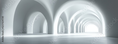 Elegant white architectural space with arched ceilings and ambient lighting