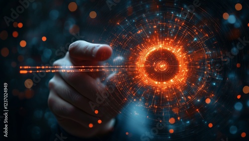 Hand reaching towards a glowing orb representing technology and innovation in...