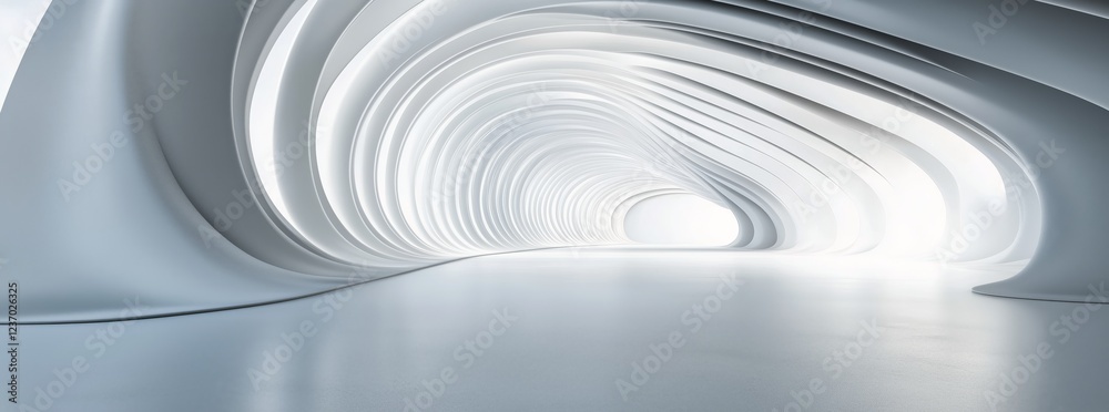 Obraz premium Futuristic interior design with smooth white curves and ambient lighting in a spacious area