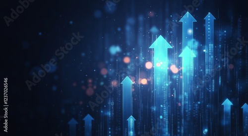 Rising arrows indicate growth and progress in digital data visualization