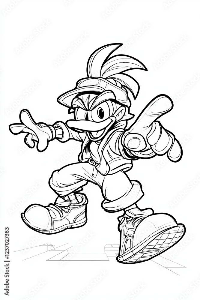 Fototapeta premium A dynamic cartoon character with a sporty outfit, confidently striking a pose and ready for action.