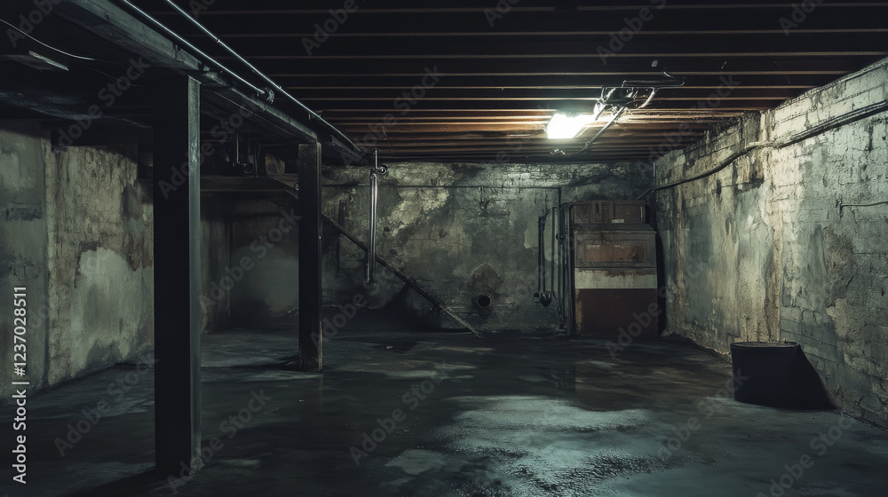 abstract dark basement building interior with open ceiling 3d render illustration abstract dark basement building interior with open ceiling 3d render illustration