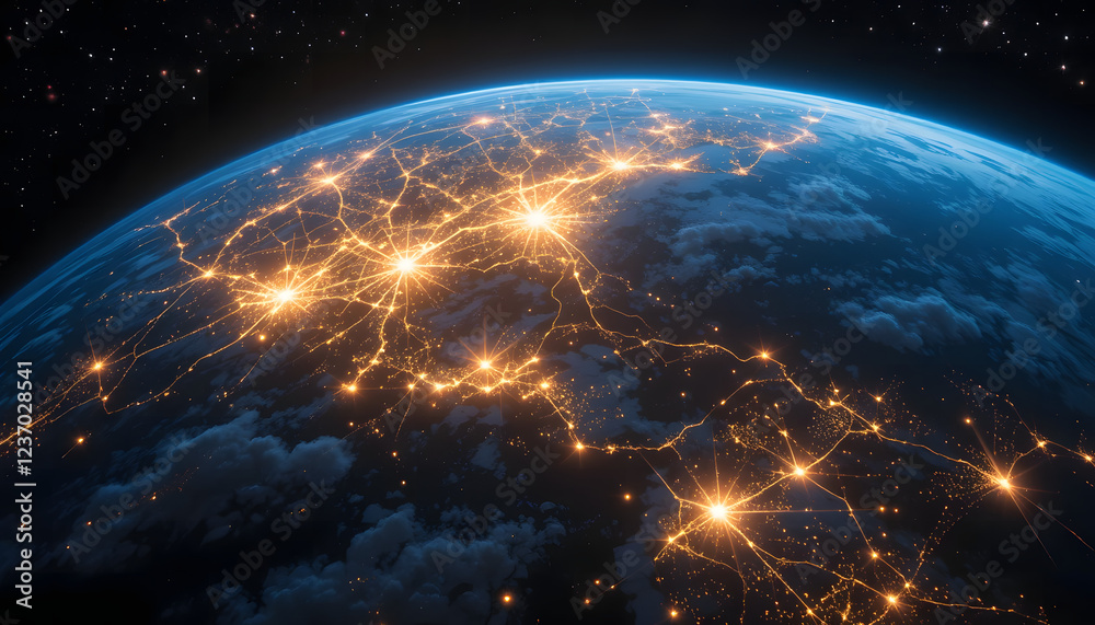 Fototapeta premium A radiant Earth orbits the sun in the vast expanse of space