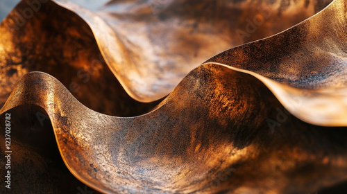 abstract liquid fluid bronze coppper folded metal surface with scratches and imperfections 3d render illustration photo