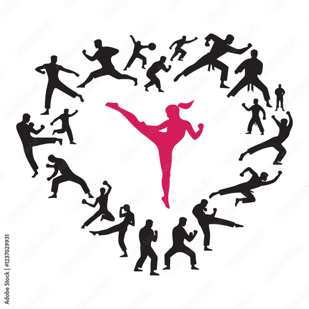 Karate Silhouette Icon Set. Martial Arts Poses in Vector Format Karate Silhouette Icon Set. Martial Arts Poses in Vector Format