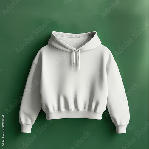 white cropped hoodie front view isolated on a green background. Mockup