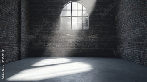 Fototapeta Naklejka Na Ścianę i Meble -  Room with black old brick wall and white floor 3d render illustration