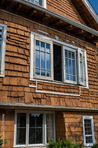 Wallpaper Mural Rustic Wooden House Exterior with Vintage Windows and Shingle Facade. Classic Home Design, Real Estate, Property, Architecture Torontodigital.ca