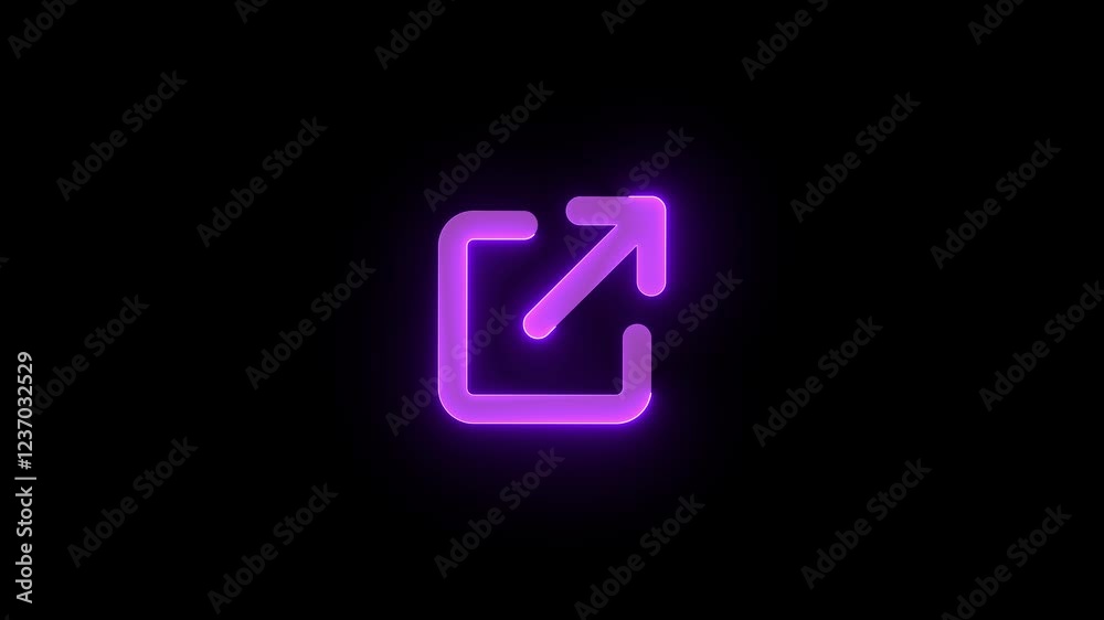 Arrow up right from square icon purple color glowing neon animation on black background Arrow up right from square icon purple color glowing neon animation on black background