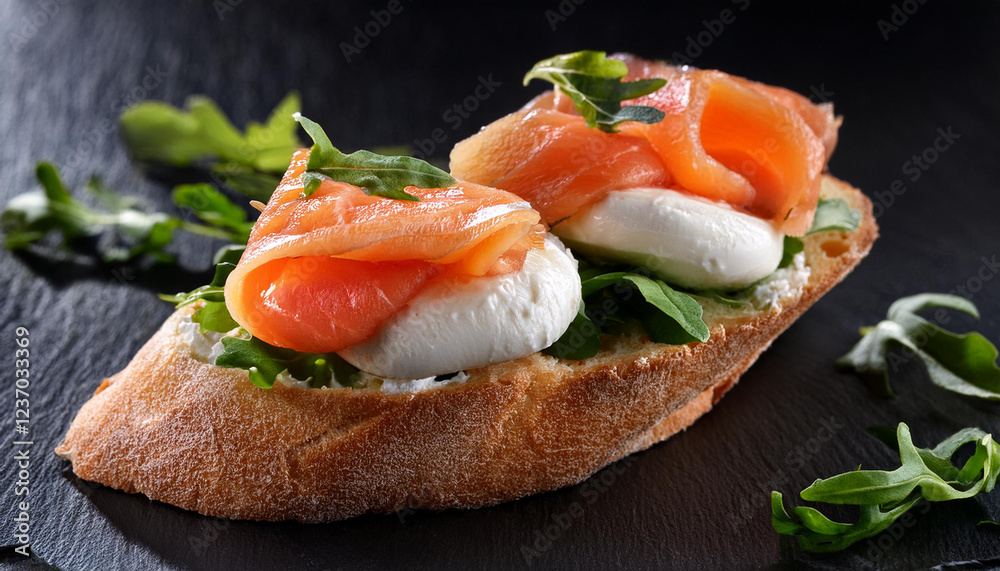 savory bruschetta with salmon mozzarella and greens savory bruschetta with salmon mozzarella and greens