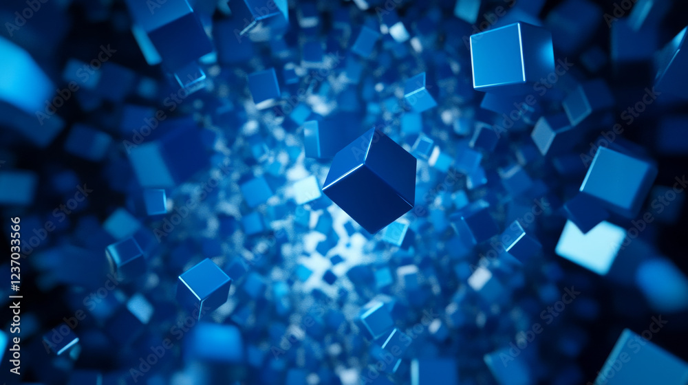 abstract flying rotating blue cubes background 3d render illustration abstract flying rotating blue cubes background 3d render illustration