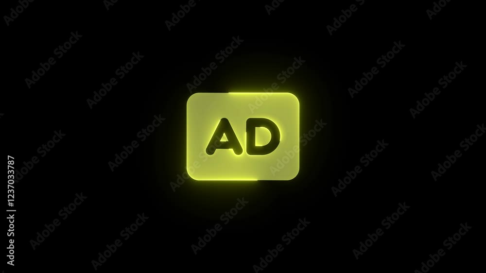 Audio description icon yellow color glowing neon animation on black background Audio description icon yellow color glowing neon animation on black background