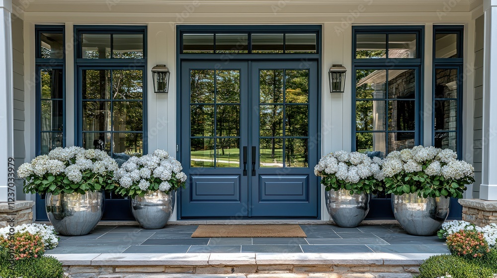 Elegant Home Entrance with Hydrangeas Elegant Home Entrance with Hydrangeas