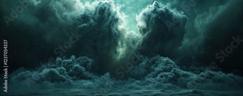 Wallpaper Mural Majestic teal space nebula glowing with interstellar clouds and stars Torontodigital.ca