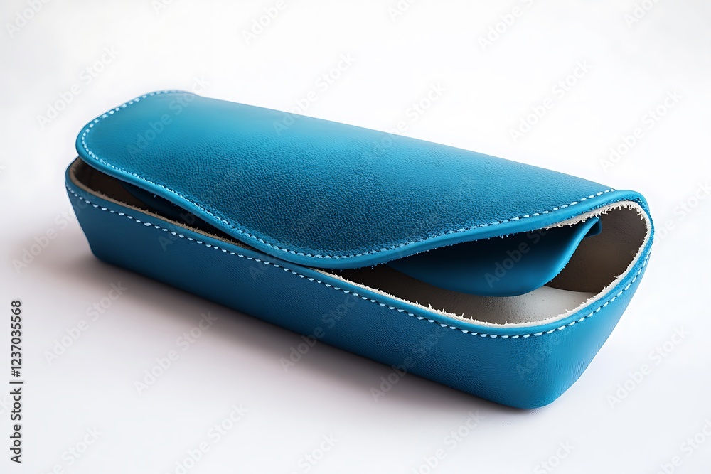 Elegant azure blue leather glasses case with a soft lining and secure snap closure, protecting eyewear in style. Elegant azure blue leather glasses case with a soft lining and secure snap closure, protecting eyewear in style.
