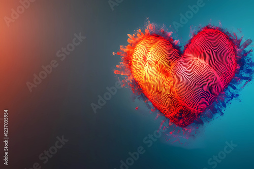 Vibrant heart design with fingerprint details representing love on Valentine's Day against a colorful background