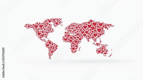 World map created with heart shapes representing global love.