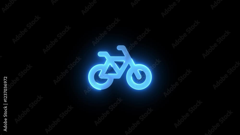 Bicycle icon blue color glowing neon animation on black background Bicycle icon blue color glowing neon animation on black background
