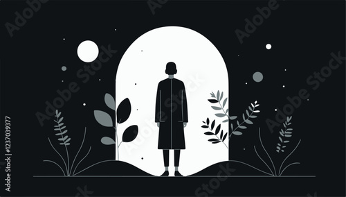 Sitting person black silhouette. Vector flat illustration. Abstract Aloneness psychology