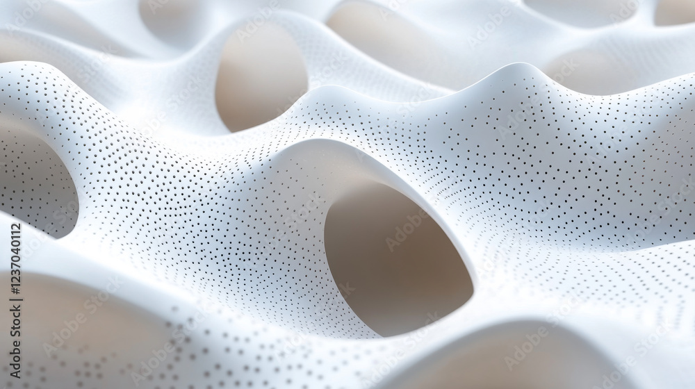 abstract white geometric shape object with random pattern 3d render illustration