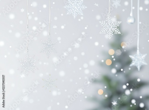 an image of a christmas tree with snowflakes hanging from it, there are snowflakes hanging from the ceiling of a christmas tree photo