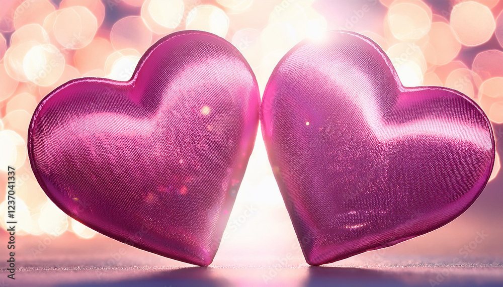Fototapeta premium two pink hearts as a symbol of love