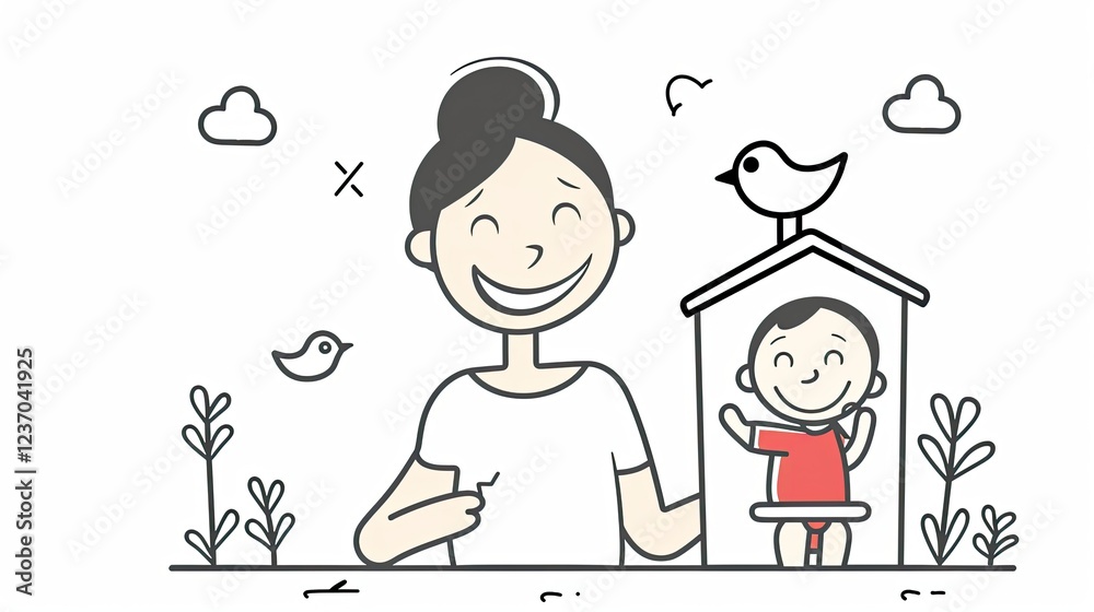 a mother and her child building their first birdhouse a mother and her child building their first birdhouse