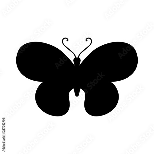 Silhouette, stamp of a winged insect, decorative butterfly. Vector graphics.