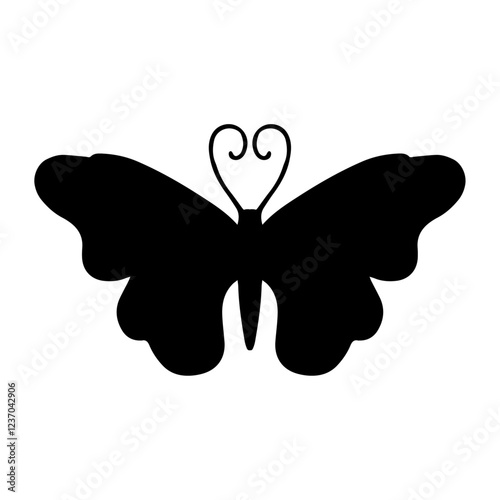 Silhouette, stamp of a winged insect, decorative butterfly. Vector graphics.