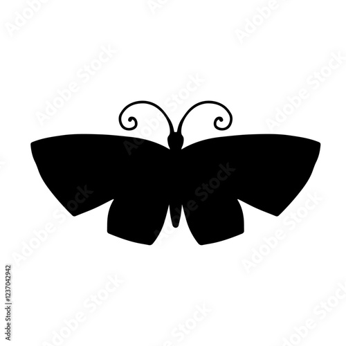 Silhouette, stamp of a winged insect, decorative butterfly. Vector graphics.