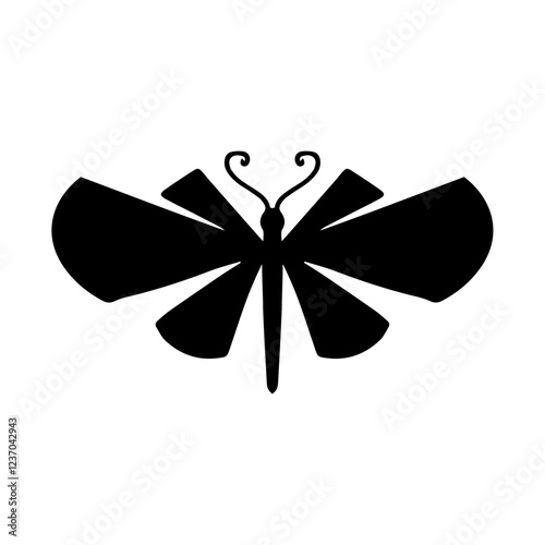 Silhouette, stamp of a winged insect, decorative butterfly. Vector graphics.