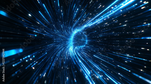 Black Background With Blue Light Streaks 360 panorama vr environment map. 3D Illustration