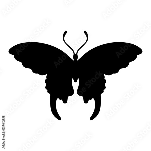 Silhouette, stamp of a winged insect, decorative butterfly. Vector graphics.