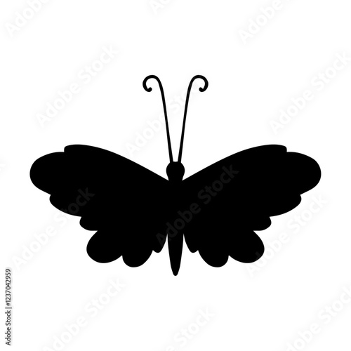 Silhouette, stamp of a winged insect, decorative butterfly. Vector graphics.