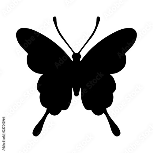 Silhouette, stamp of a winged insect, decorative butterfly. Vector graphics.