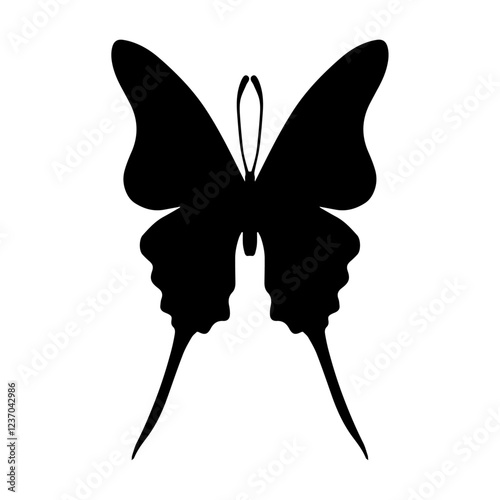 Silhouette, stamp of a winged insect, decorative butterfly. Vector graphics.