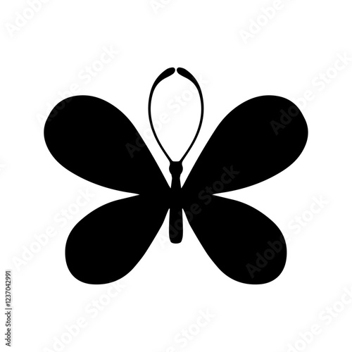 Silhouette, stamp of a winged insect, decorative butterfly. Vector graphics.