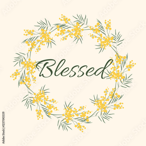 Wallpaper Mural A wreath of mimosa flowers. Spring botanical illustration. Vector. Illustration for greeting cards, posters, tags, invitations, wallpaper design and more.  Torontodigital.ca