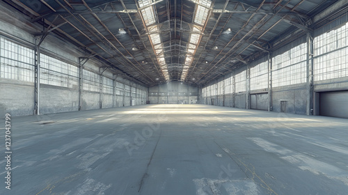 Full spherical hdri panorama 360 degrees of empty industrial hall building 3D render illustration hdri hdr vr style