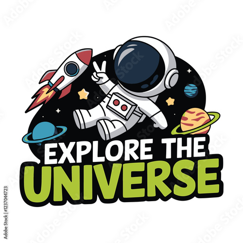 Explore the Universe T Shirt Design Astronaut in Space with Peace Sign