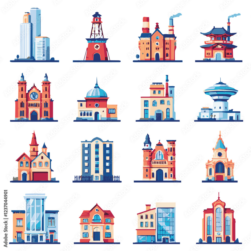 set of buildings icon sheet set of buildings icon sheet