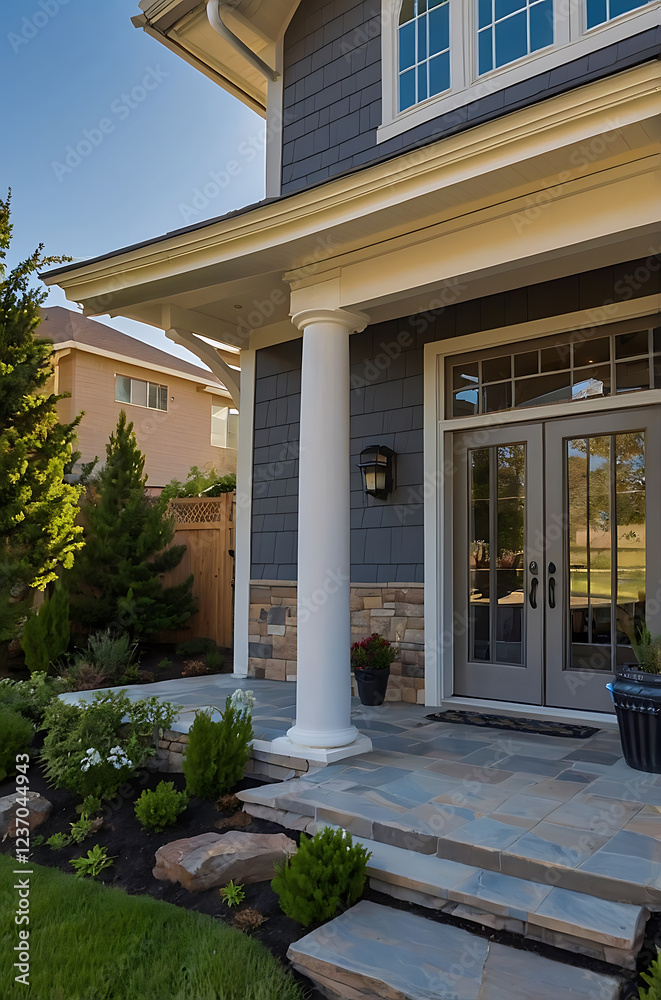 custom made wallpaper toronto digitalLuxury Home Exterior: Modern Architectural Design with Stone Facade and Landscaped Garden