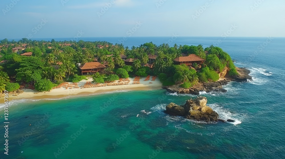 Naklejka premium Amazing beach view in Unawatuna, Sri Lanka from the sky.