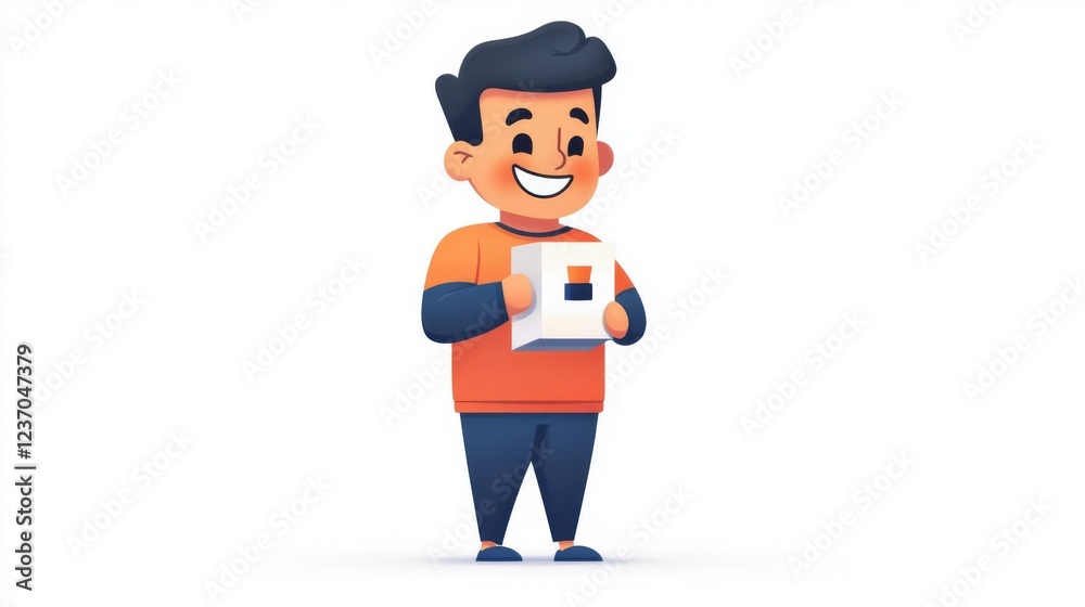 A cheerful boy holding a square paper sheet in his hands. A cheerful boy holding a square paper sheet in his hands.