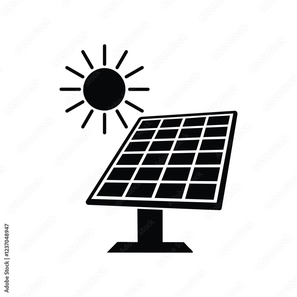 Solar panel energy with sunlight silhouette vector art illustration design template.