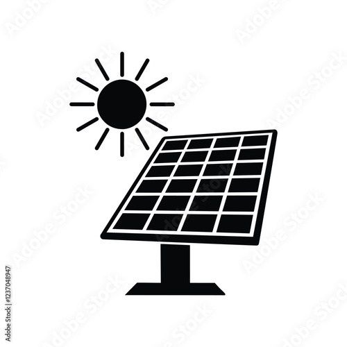 Solar panel energy with sunlight silhouette vector art illustration design template.
