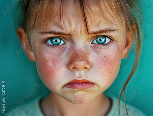 Close-up Portrait of Toddler with Blue Eyes and Freckles