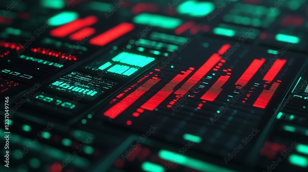 Stock market chart showing green uptrend and red downtrend lines indicating market fluctuations Stock market chart showing green uptrend and red downtrend lines indicating market fluctuations